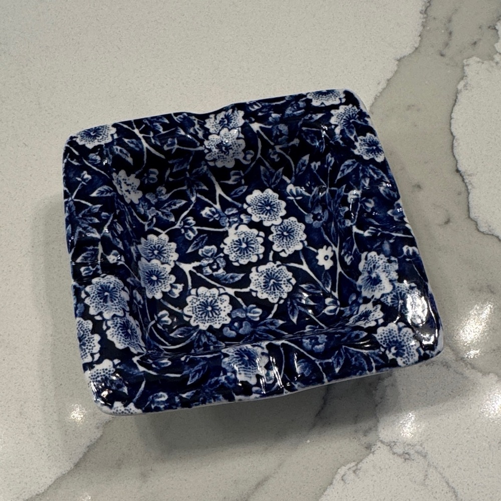 Floral Calico Blue and White Square ashtray